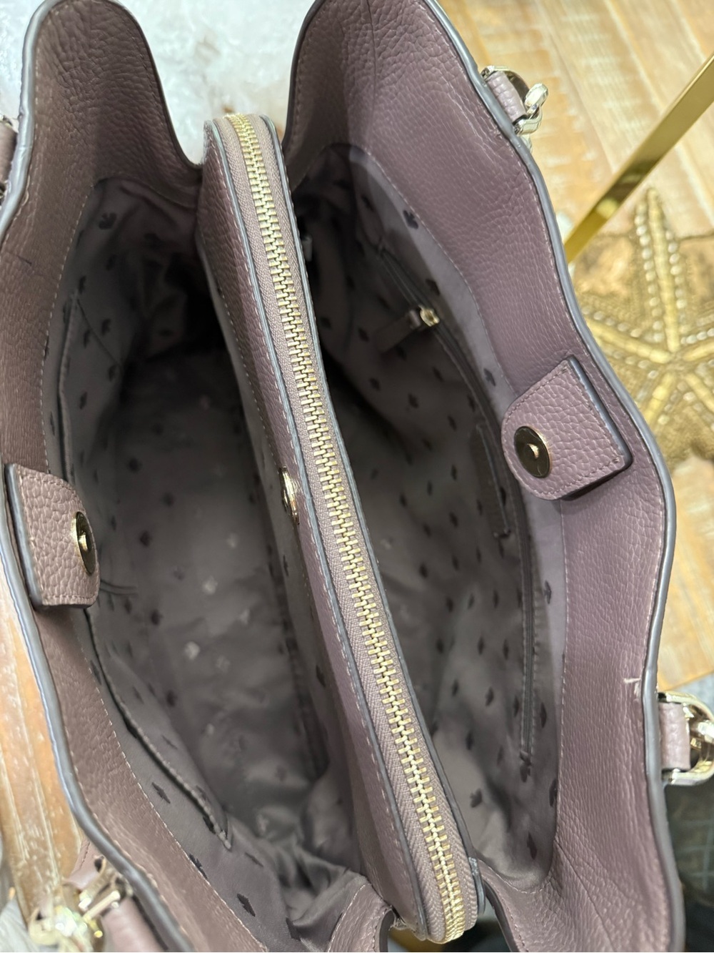 Kate Spade Mauve  & Dark Mauve Pebbled Leather Shoulder Bag 10 1/2” x 13”. - Picture 5 of 9